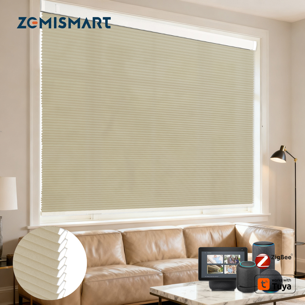 Zemismart Light Filtering Cellular Shade Zigbee Electric Honeycomb Ready-made Blind Built in battery Work with Tuya Alexa Google Home Timer Control