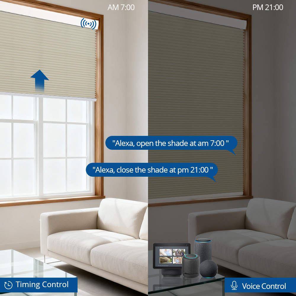 Zemismart Light Filtering Cellular Shade Zigbee Electric Honeycomb Ready-made Blind Built in battery Work with Tuya Alexa Google Home Timer Control