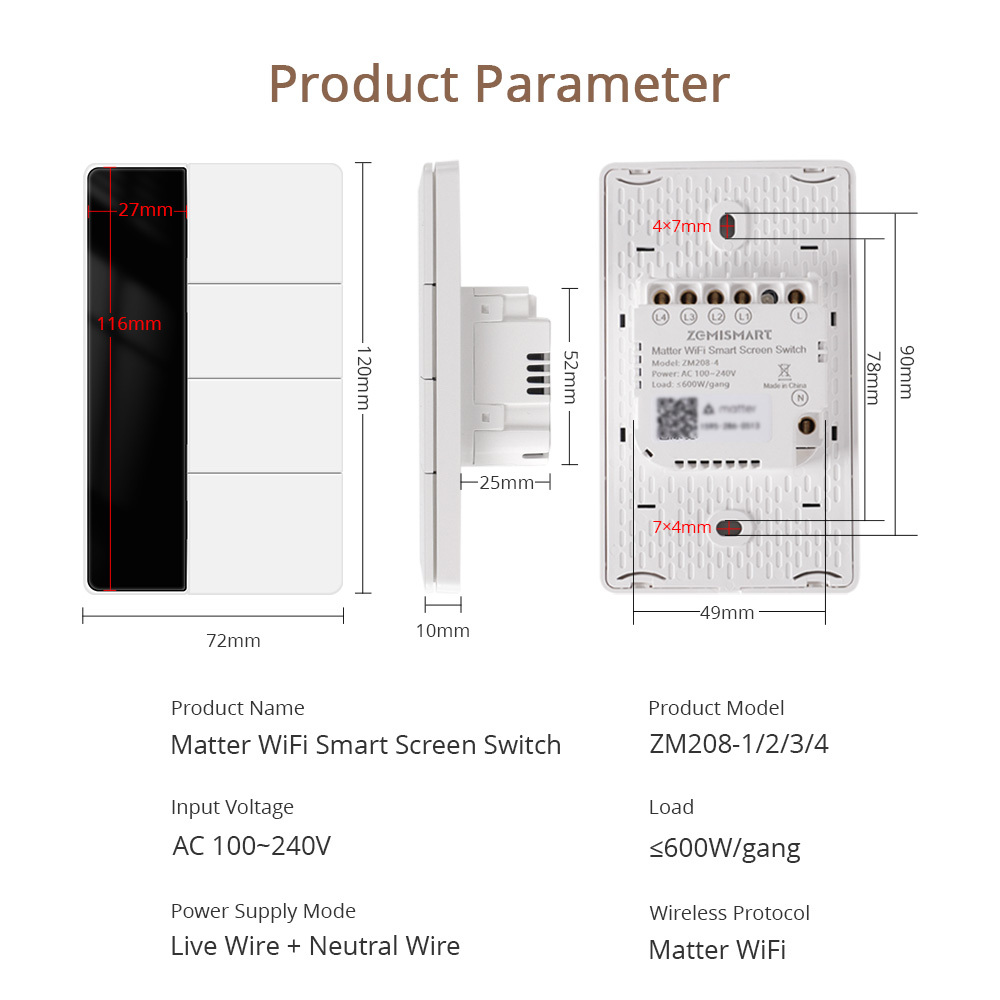 Zemismart Matter over Wifi Push Button DIY Name Switch Smart Display Screen Light US Switch Alexa Google Home HomeKit Siri Voice Control