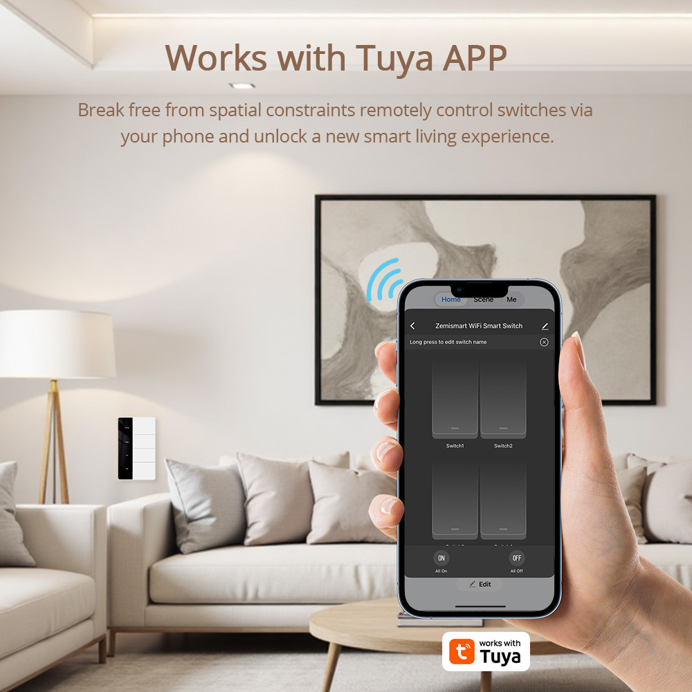 Zemismart Matter over Wifi Push Button DIY Name Switch Smart Display Screen Light US Switch Alexa Google Home HomeKit Siri Voice Control