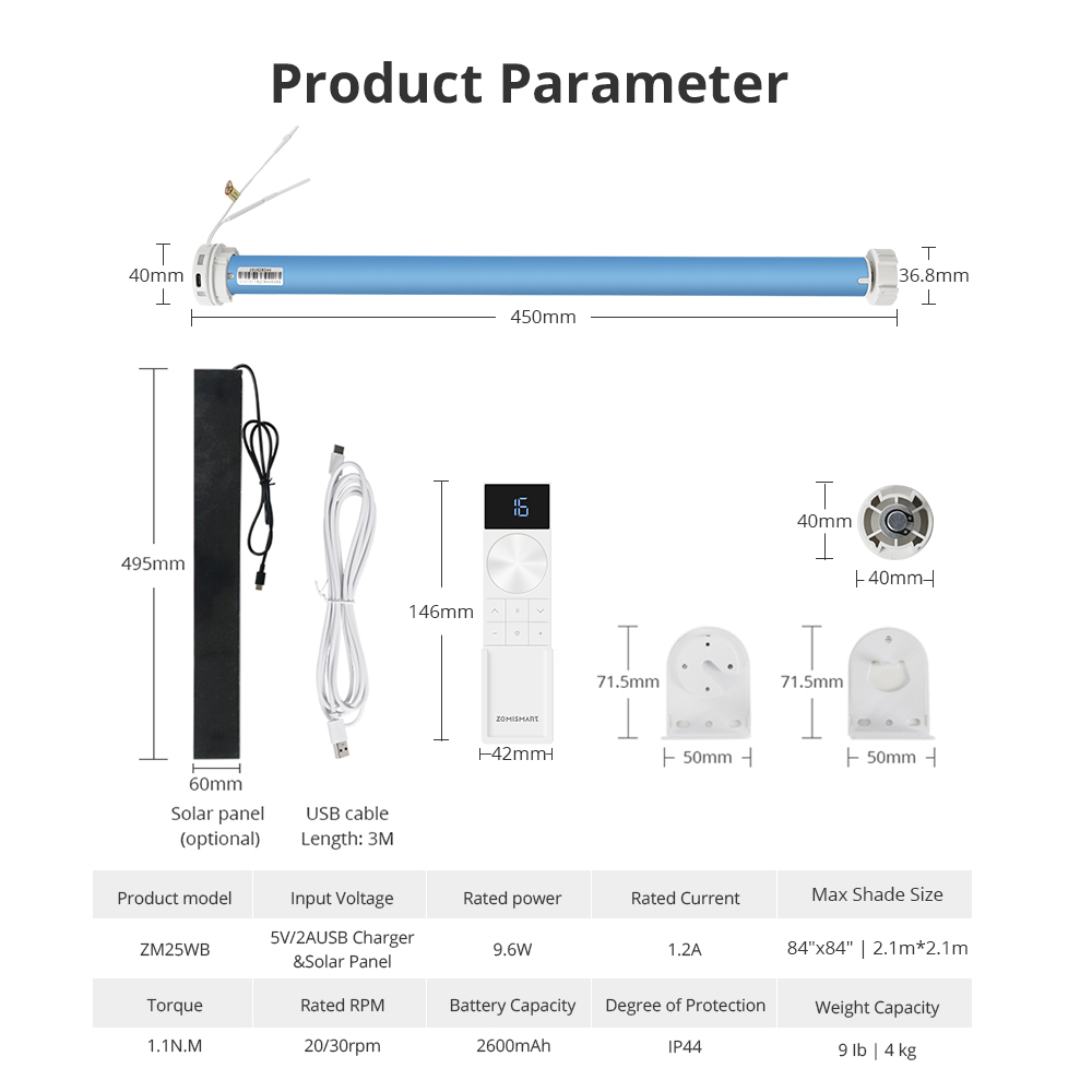 Zemismart Smart Wifi Rechargeable Roller Shade Motor Suitable for 37mm 38mm tube work with Tuya Google Home Voice Control Alexa