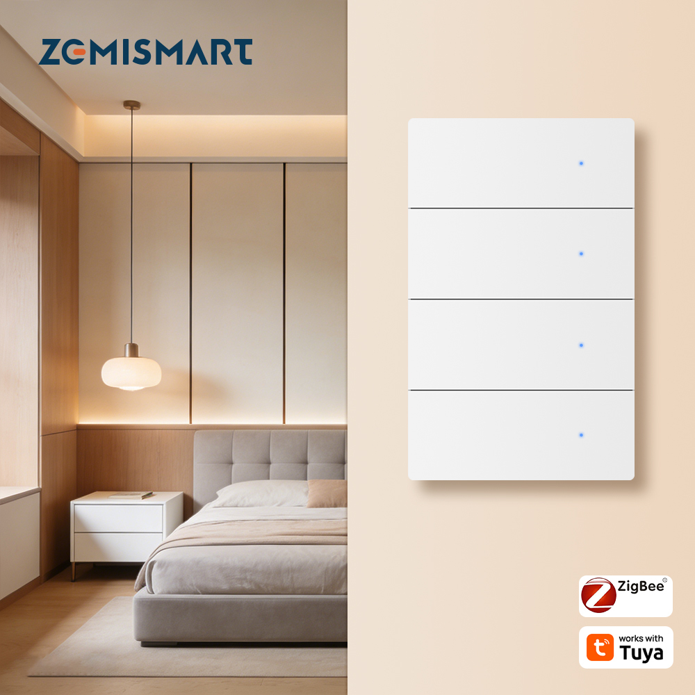 Zemismart Zigbee Neutral Switch White Color with Aluminum Alloy Material 1 2 3 4 gangs works with Tuya HomeKit Google Home via M6 hub