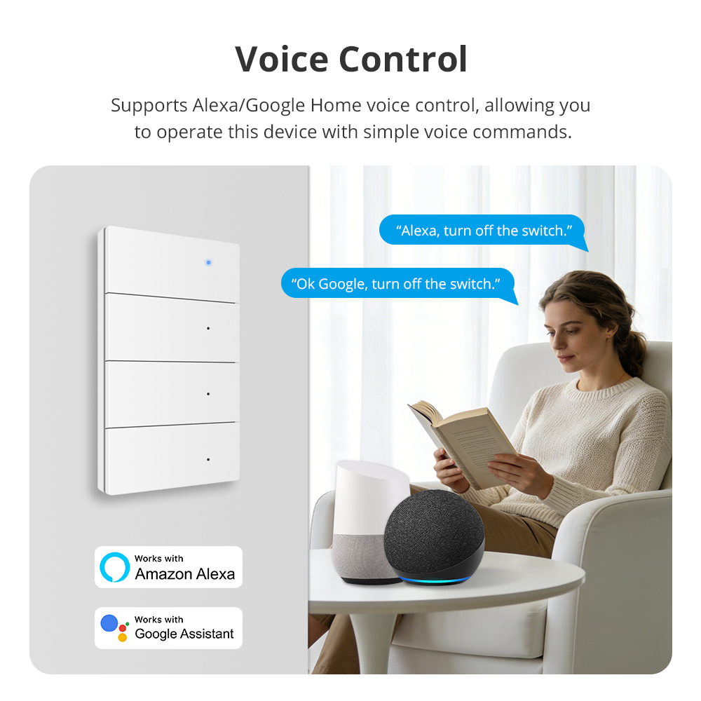 Zemismart Zigbee Neutral Switch White Color with Aluminum Alloy Material 1 2 3 4 gangs works with Tuya HomeKit Google Home via M6 hub