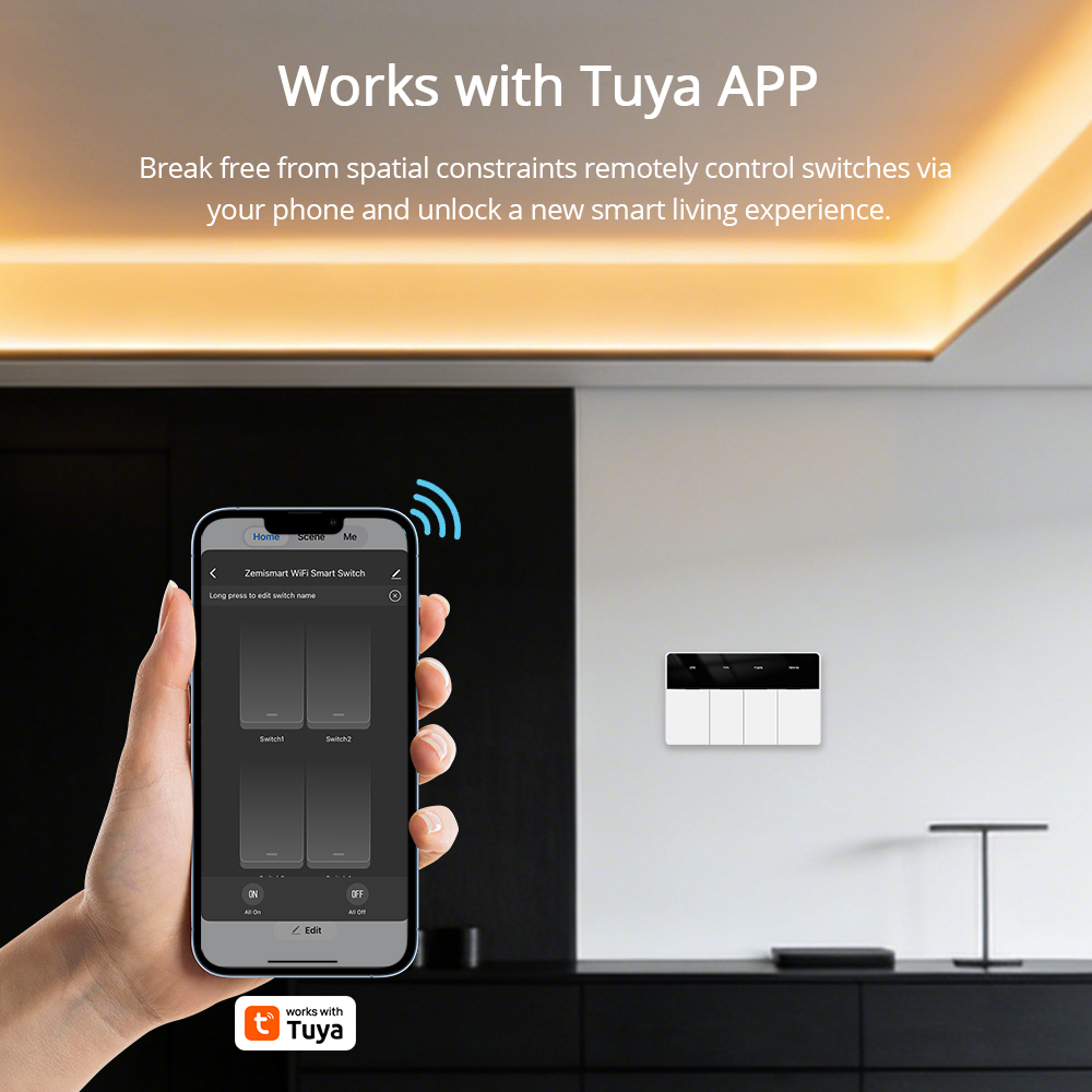 Zemismart Matter over Wifi US Switch DIY Name Horizontal Wall Switch Push Button 1 2 3 4 Gangs works with Alexa Google Home HomeKit Siri Voice Control