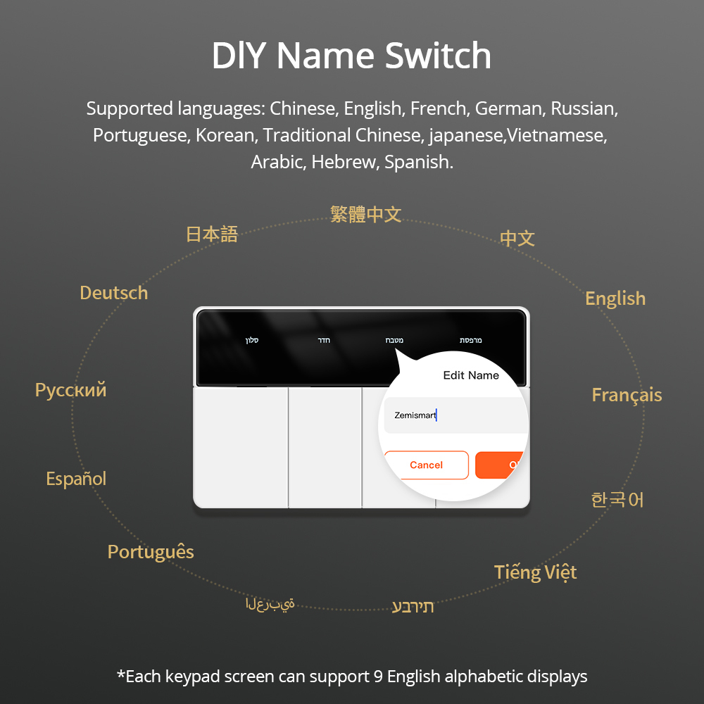 Zemismart Matter over Wifi US Switch DIY Name Horizontal Wall Switch Push Button 1 2 3 4 Gangs works with Alexa Google Home HomeKit Siri Voice Control