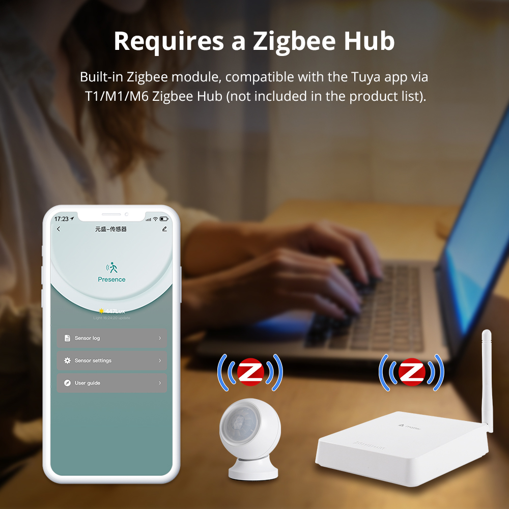 Zemismart Zigbee Human Presence Sensor Battery Version Sensor Smart Body Detector Home Security System works with Tuya