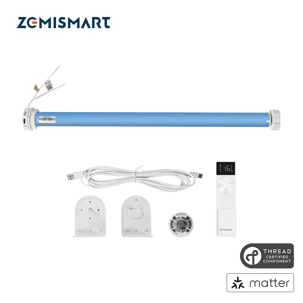 Zemismart Matter over Thread Roller  Shade Rechargeable Motor Solar-Powered Panel Option Work with Smarthing Google Home Homekit Home Assistant