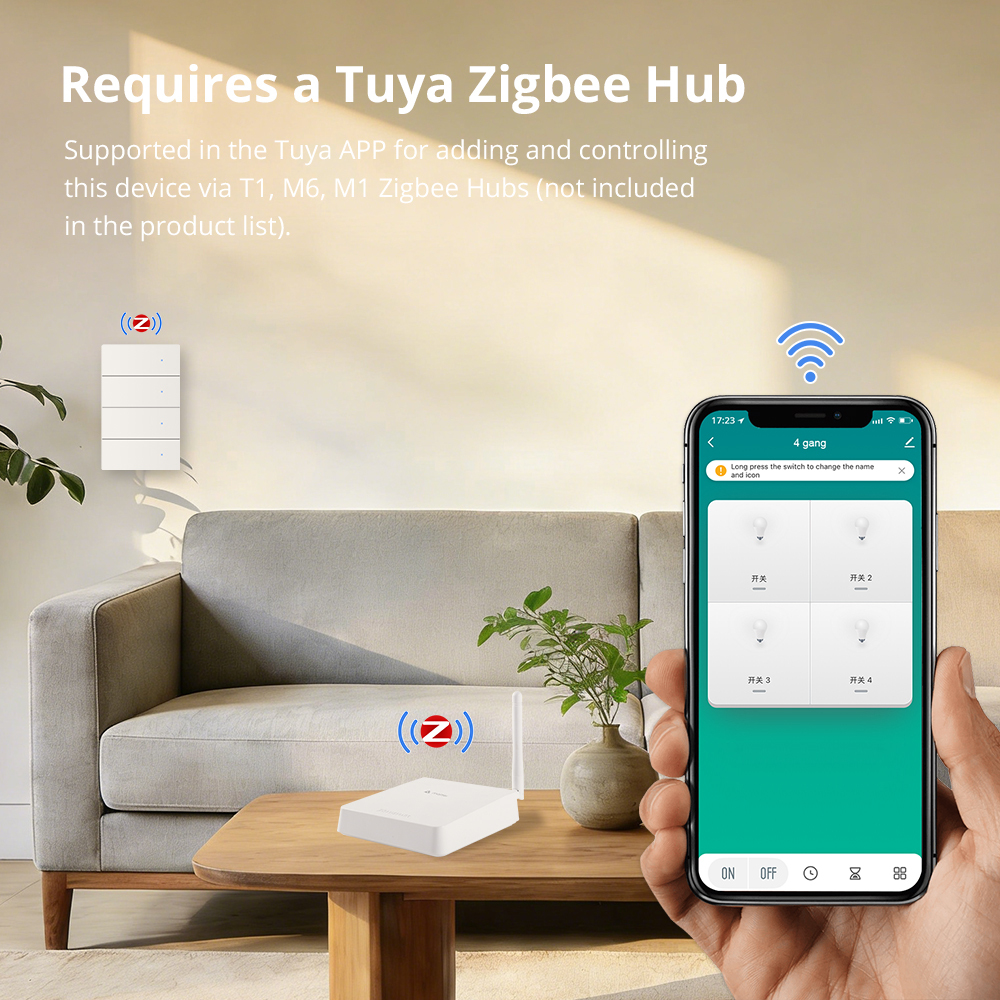 Zemismart Zigbee Neutral Switch White Color with PC Material 1 2 3 4 gangs works with Tuya HomeKit Google Home via M6 hub