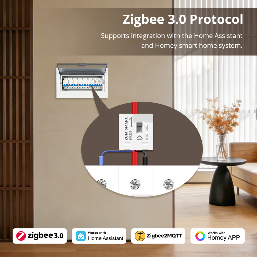 Zemismart Zigbee 3.0 1 Phrase Smart Energy Monitor Real-time Electric Energy Meter works with Home Assisstant 110V 240V