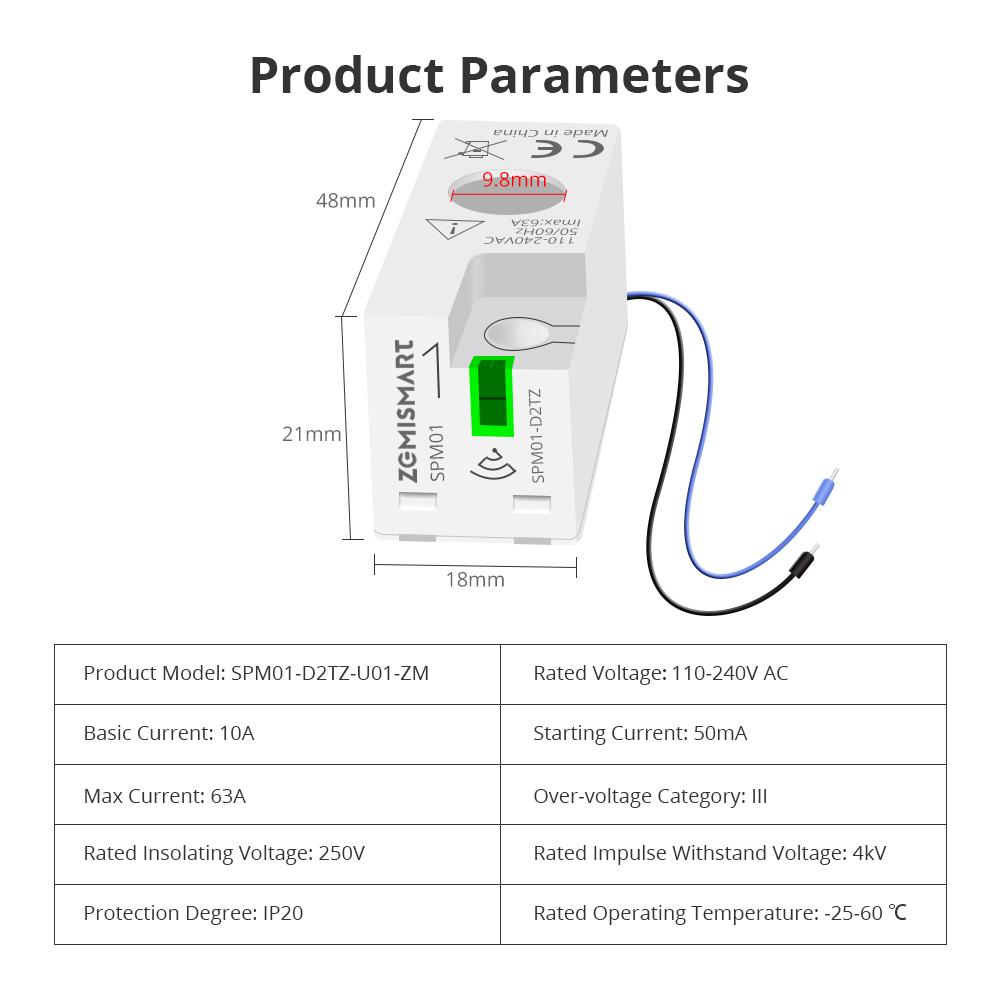 Zemismart Zigbee 3.0 1 Phrase Smart Energy Monitor Real-time Electric Energy Meter works with Home Assisstant 110V 240V