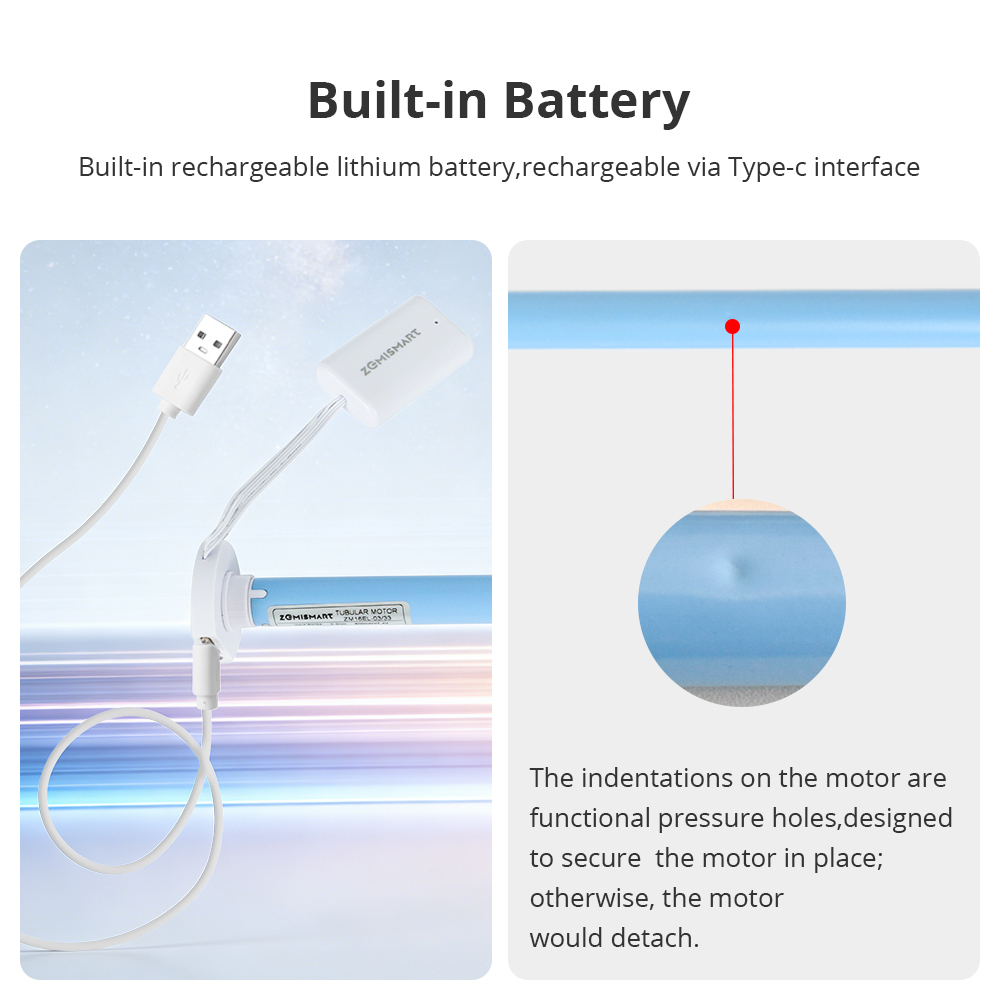 Zemismart Zigbee Rechargeable Roller Blinds Motor Solar Panel Optional for 17mm 25mm 28mm Tube works with Tuya Alexa Google Assistant Smart Electric C