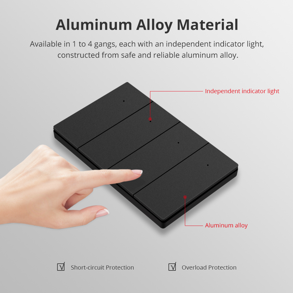 Zemismart Zigbee Neutral Switch Black Color with Aluminum Alloy Material 1 2 3 4 gangs works with Tuya HomeKit Google Home via M6 hub