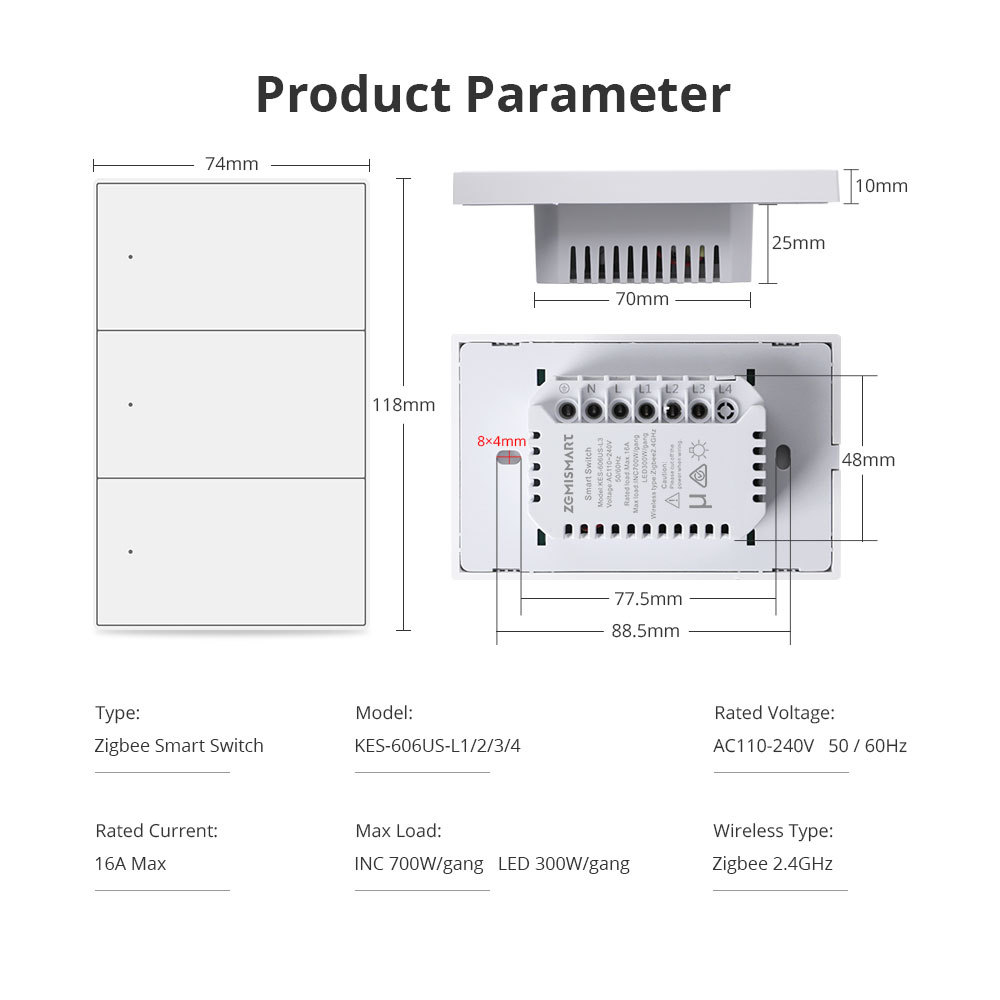 Zemismart Zigbee Neutral Push Switch SAA certification Wall Light Switches 1 2 3 4 Gangs White works with Tuya Interruptor Alexa Google Home Smartthin