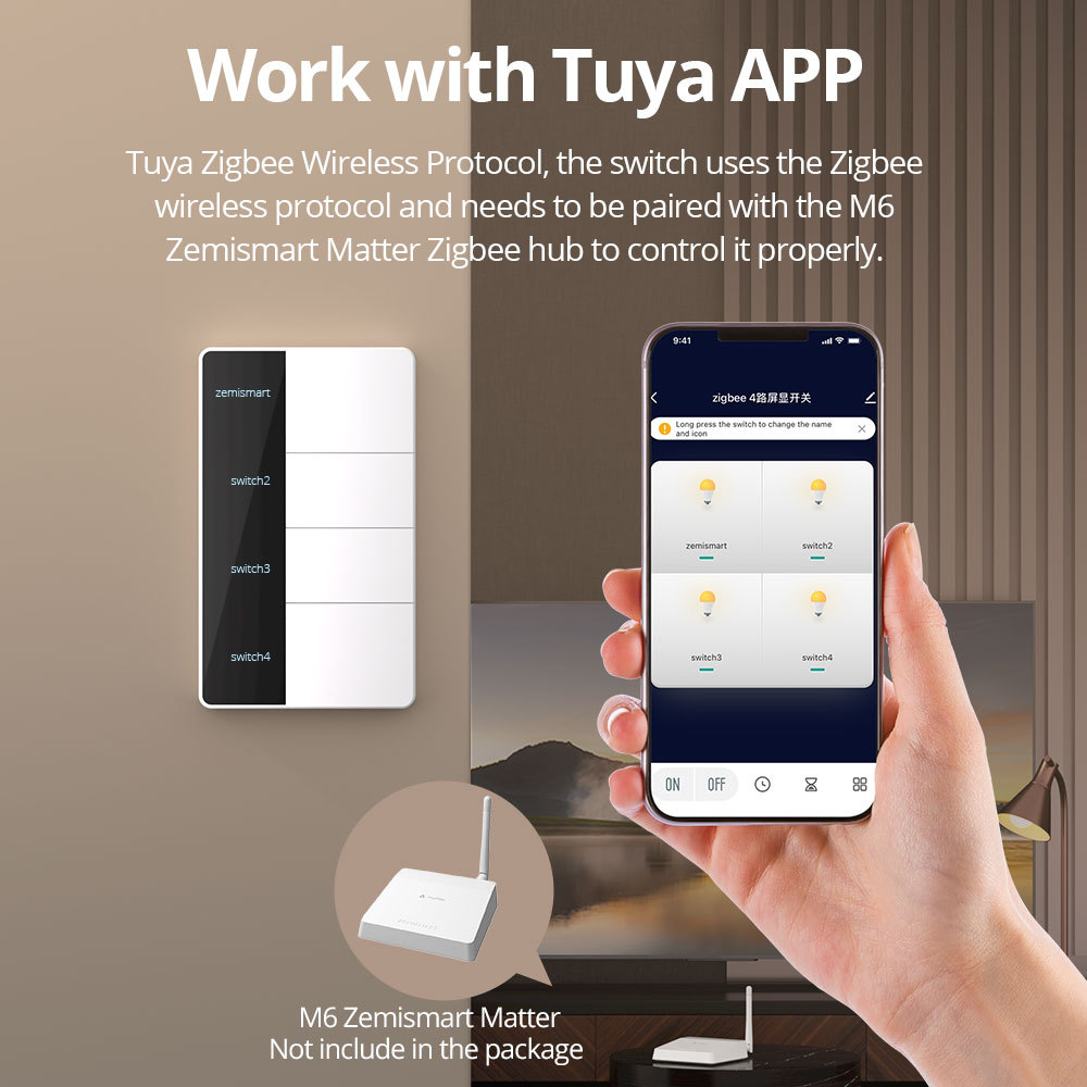 Zemismart DIY Name Smart Wall Switch Push Button 1 2 3 4 Gangs works with Tuya US Switch Smart Life Alexa Google Home SAA