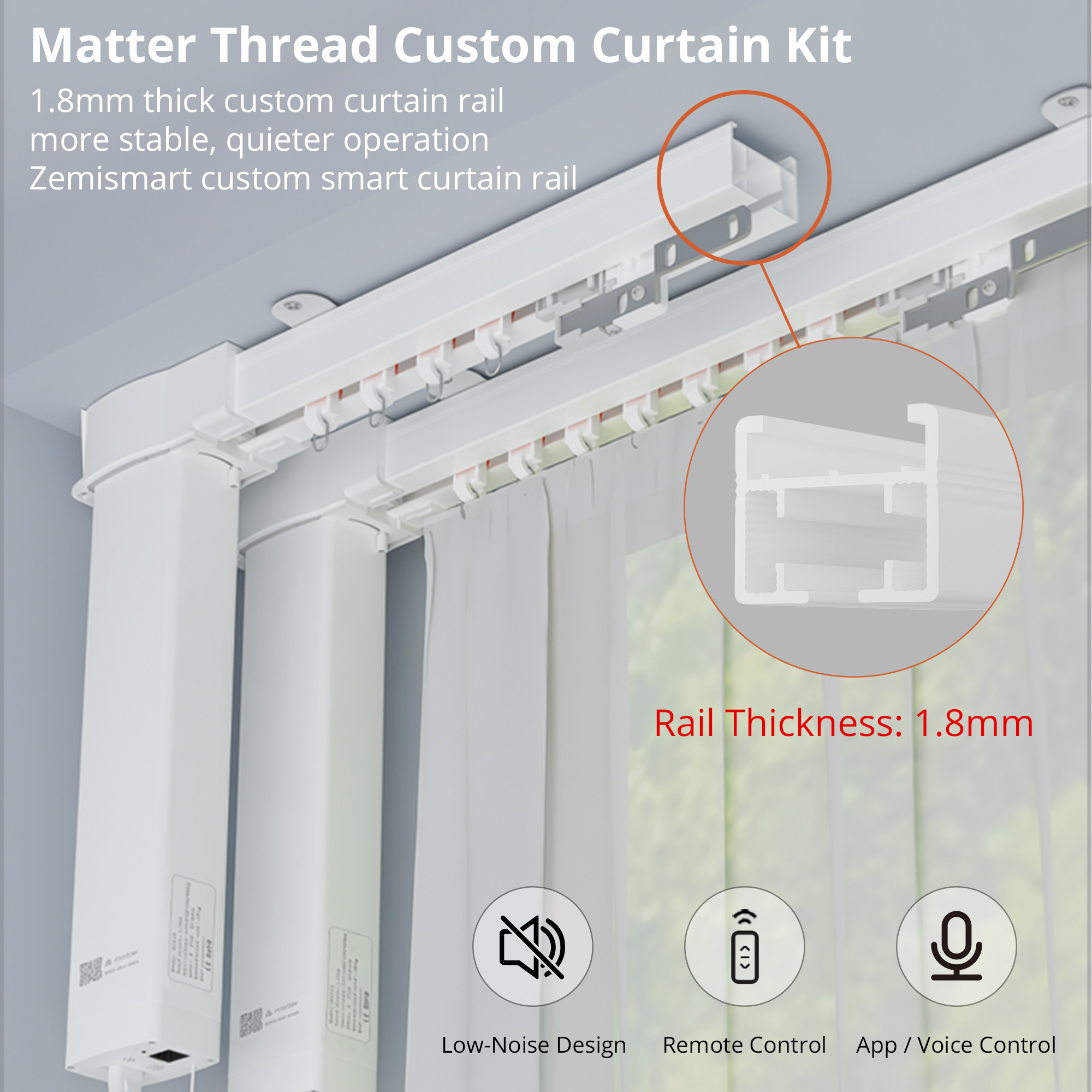 Zemismart Matter Over Thread Slide Curtain Smart HomeKit