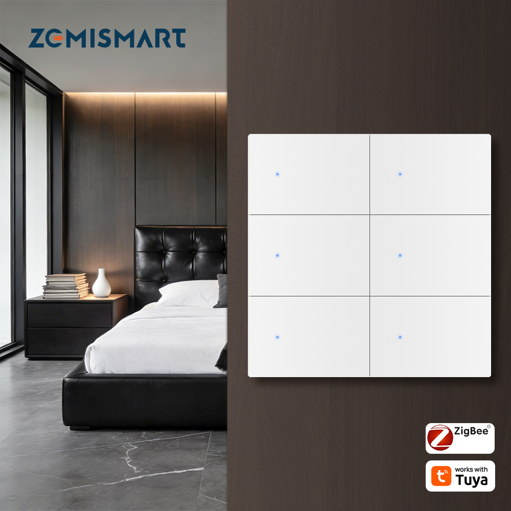 Zemismart Smart 6 Gang Light Switch Neutral Required works with Tuya Plastic Material Big Button APP Voice Timer Control