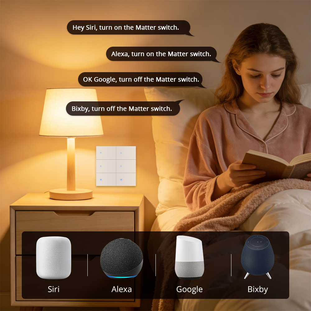 Zemismart Matter over Wifi 6 Gang Big Button Switch with Aluminum alloy material works with HomeKit Google Home SamrtThings Voice App Control