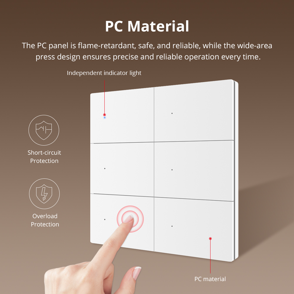Zemismart Smart 6 Gang Light Switch Neutral Required works with Tuya Plastic Material Big Button APP Voice Timer Control