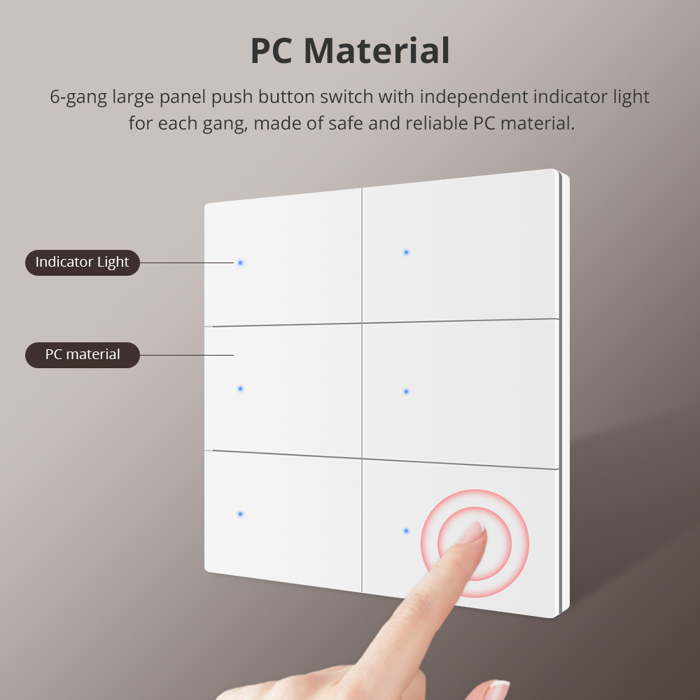 Zemismart Matter over Wifi 6 Gang Big Button Switch with Aluminum alloy material works with HomeKit Google Home SamrtThings Voice App Control