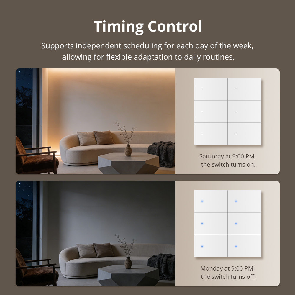 Zemismart Smart 6 Gang Light Switch Neutral Required works with Tuya Plastic Material Big Button APP Voice Timer Control