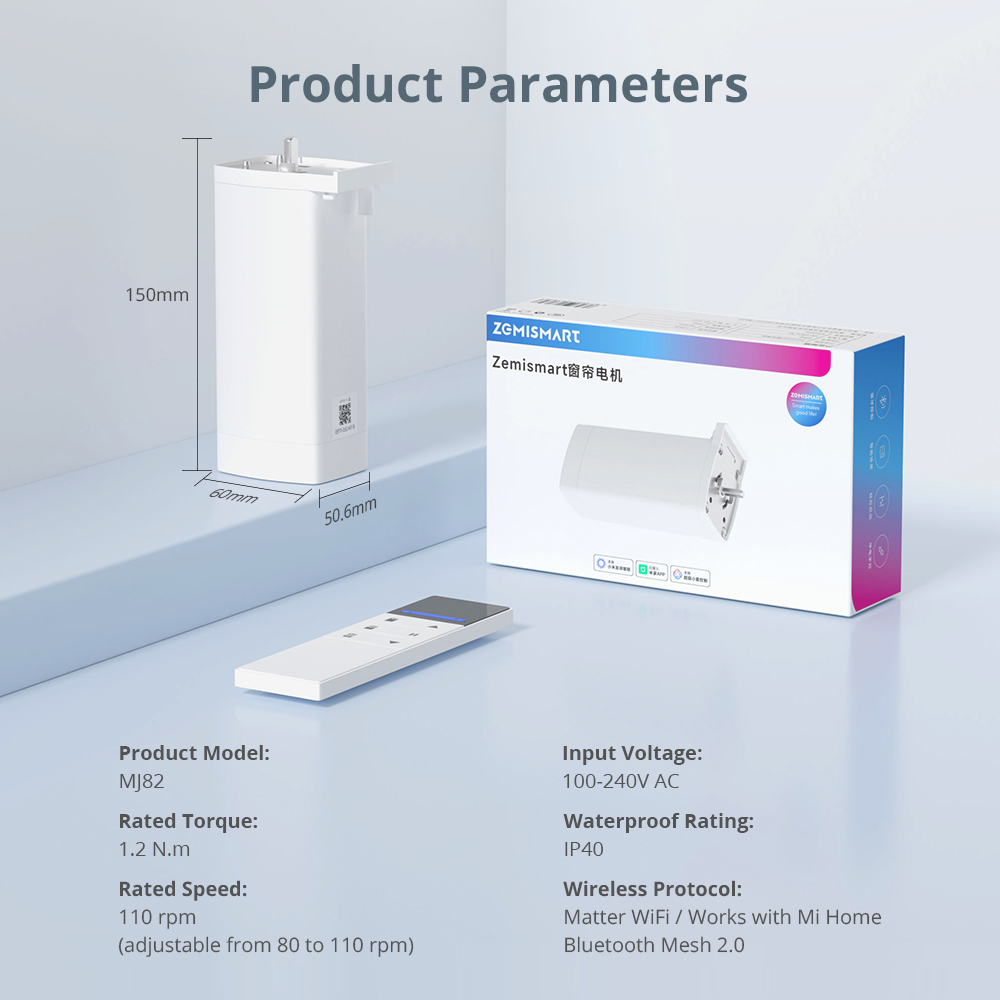 Zemismart Matter over Wifi Smart Slide Curtain Motor works with MiJia Google Home Smartthings Home App Remote Control Automatic Curtain System