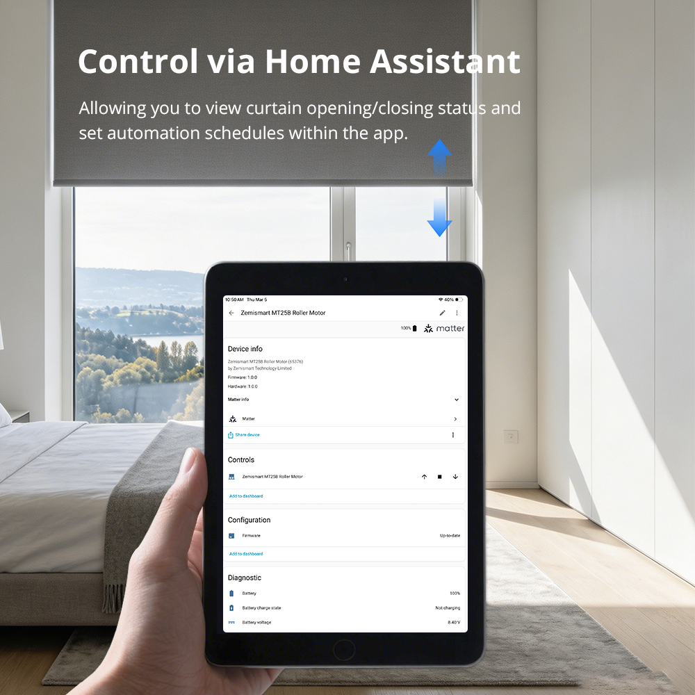 Zemismart Matter over Thread Motorized Roller Shade Motors Kit Blind intergated with Google Home Home Assistance HomeKit SmartThings