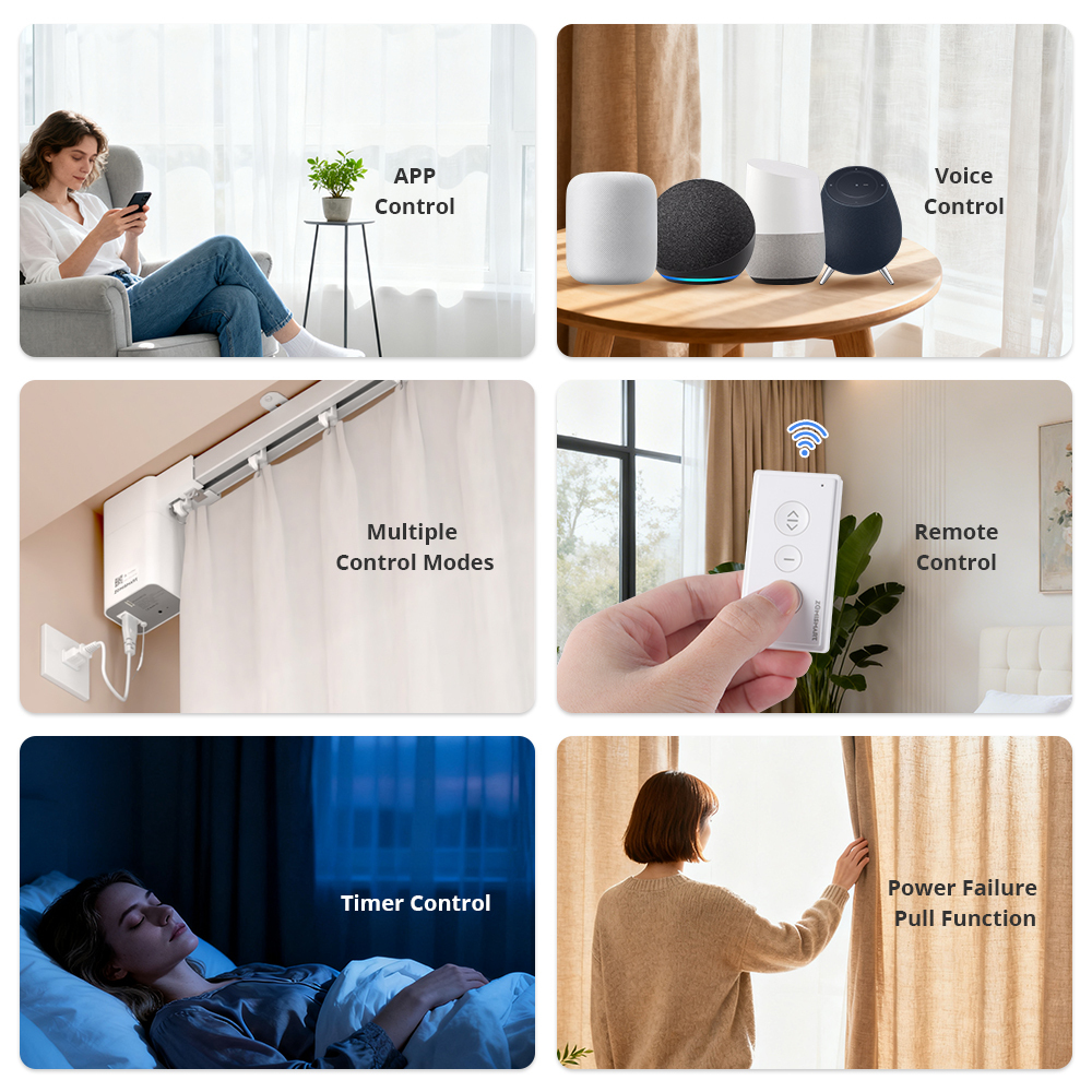 Zemismart Matter Over Thread Slide Curtain Smart HomeKit SmartThings Google Home APP Control by Siri Voice Control