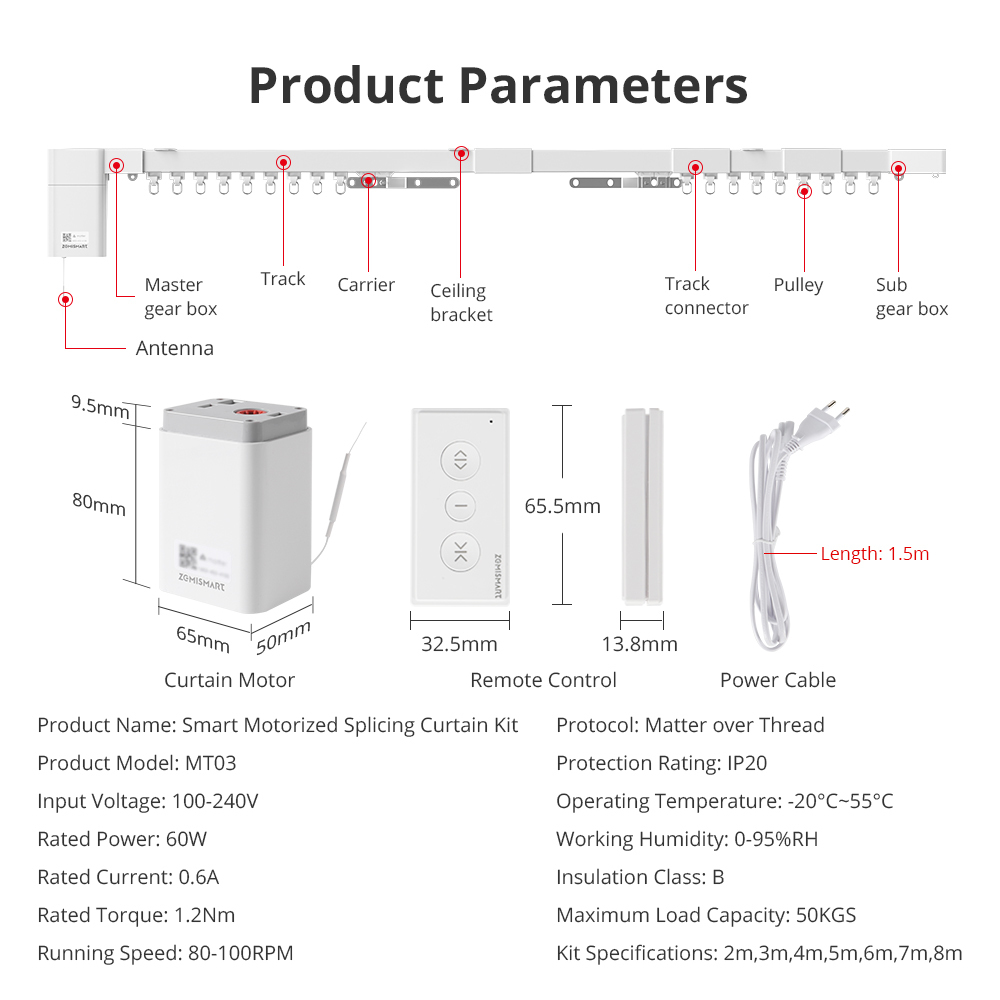 Zemismart Matter Over Thread Slide Curtain Smart HomeKit SmartThings Google Home APP Control by Siri Voice Control