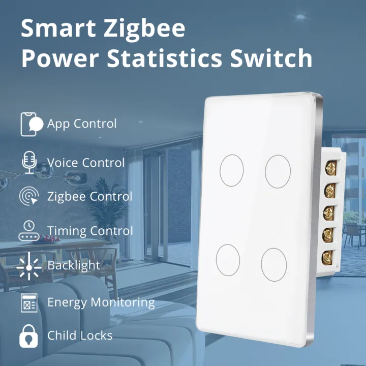 Zigbee Neutral Switch, Touch Button 1/2/3/4 Gang Works with Tuya HomeKit Alexa Google Home Siri | Zemismart ZN2S-US04U