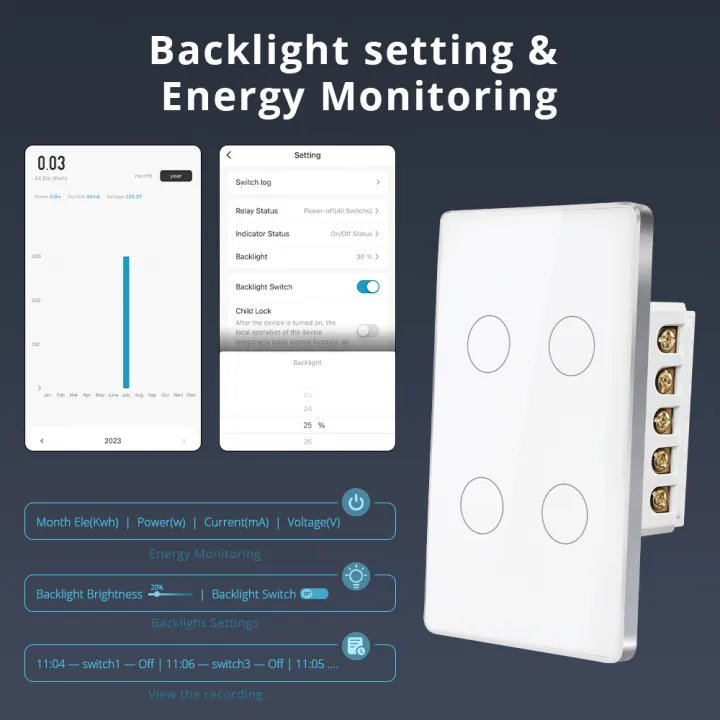 Zigbee Neutral Switch, Touch Button 1/2/3/4 Gang Works with Tuya HomeKit Alexa Google Home Siri | Zemismart ZN2S-US04U