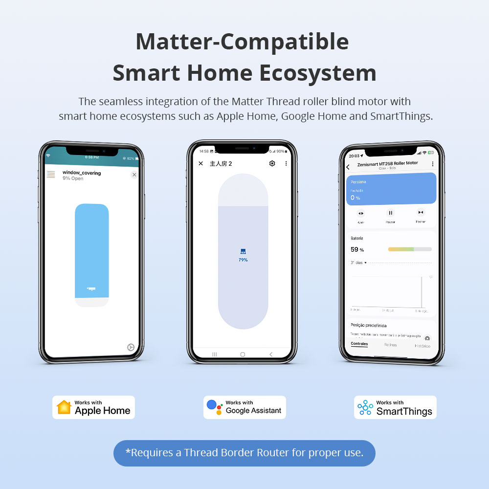 Matter  Thread Built-in Battery Blind Motor, 17/20/25/28mm Tubes with App Siri Control Works with HomeKit Google Home | Zemismart MT15B
