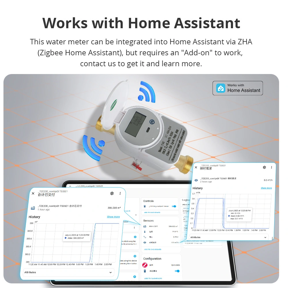 Zigbee Smart Valve Ultrasonic Water Meter, IP68 LCD Flow Consumption Monitor with Remote Shutoff Works with Home Assistant | Zemismart 214C