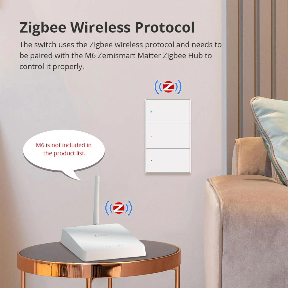 Zigbee Neutral Switch, PC Push Button Smart Wall Light Switches,SAA Certification | Zemismart KES-606US-L1-EESS Ships from AU