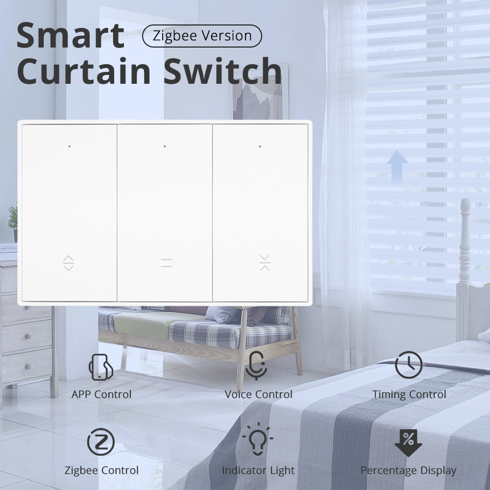 Zigbee Neutral Curtain Switch, PC Push Button Roller Shutter Relay with Percentage Control | Zemismart KES-606US-C