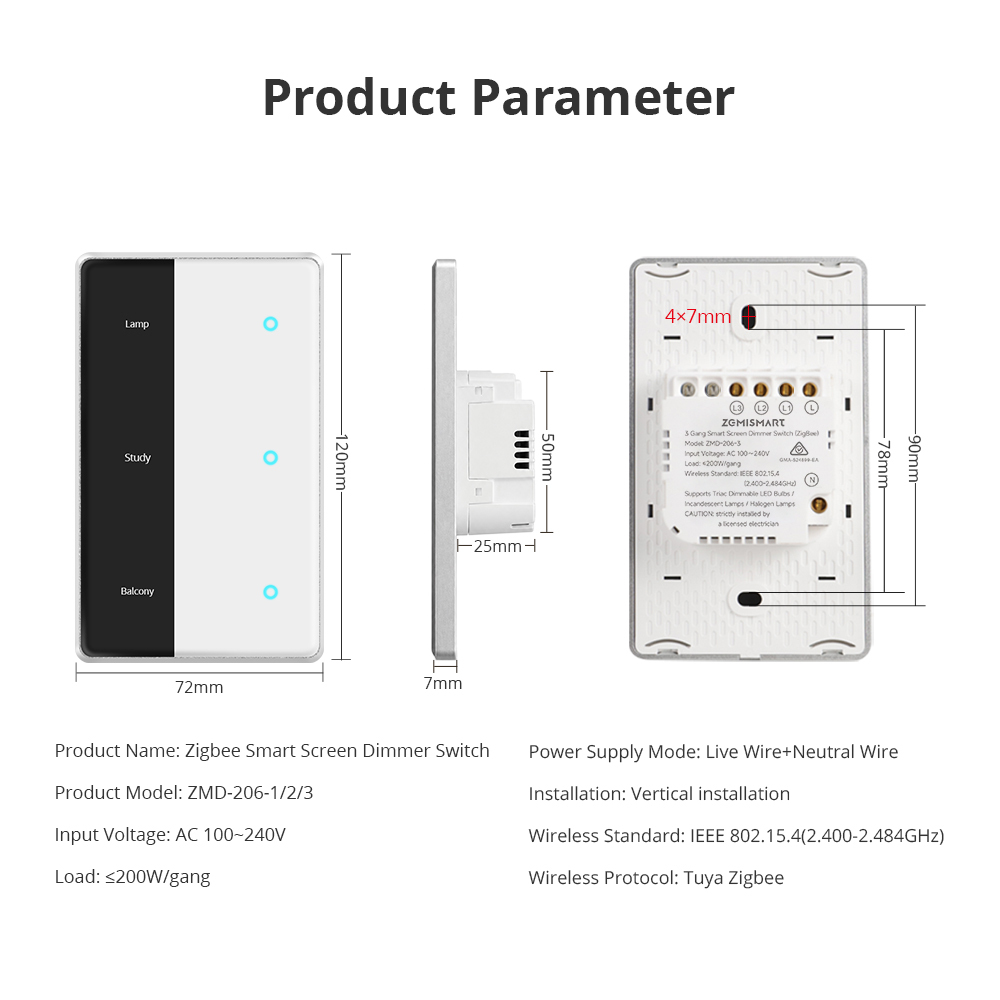 Zigbee Neutral Switch, Smart Dimmer Switches With Display Screen, Custom Name on Tuya Homey HA Smartthing APP, Hub Required | Zemismart