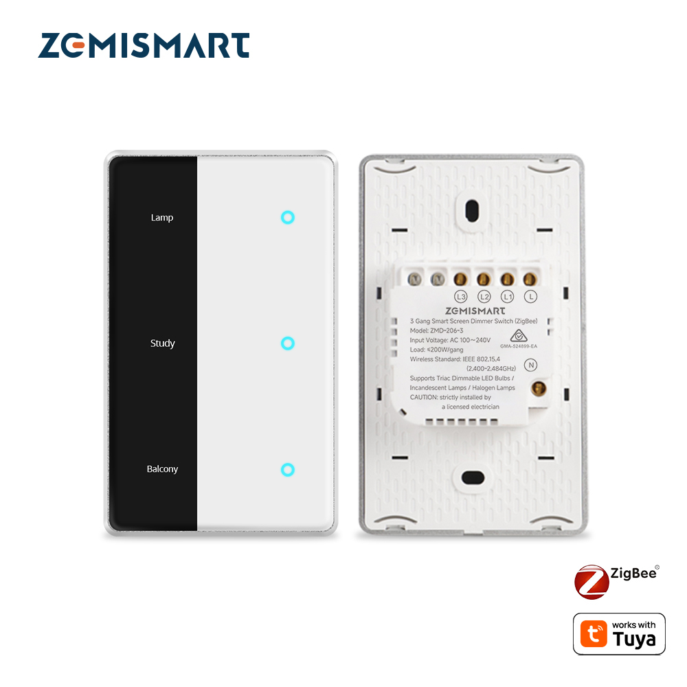 Zigbee Neutral Switch, Smart Dimmer Switches With Display Screen, Custom Name on Tuya Homey HA Smartthing APP, Hub Required | Zemismart