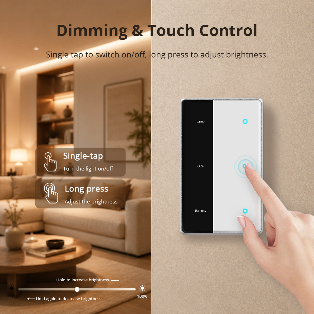 Zigbee Neutral Switch, Smart Dimmer Switches With Display Screen, Custom Name on Tuya Homey HA Smartthing APP, Hub Required | Zemismart