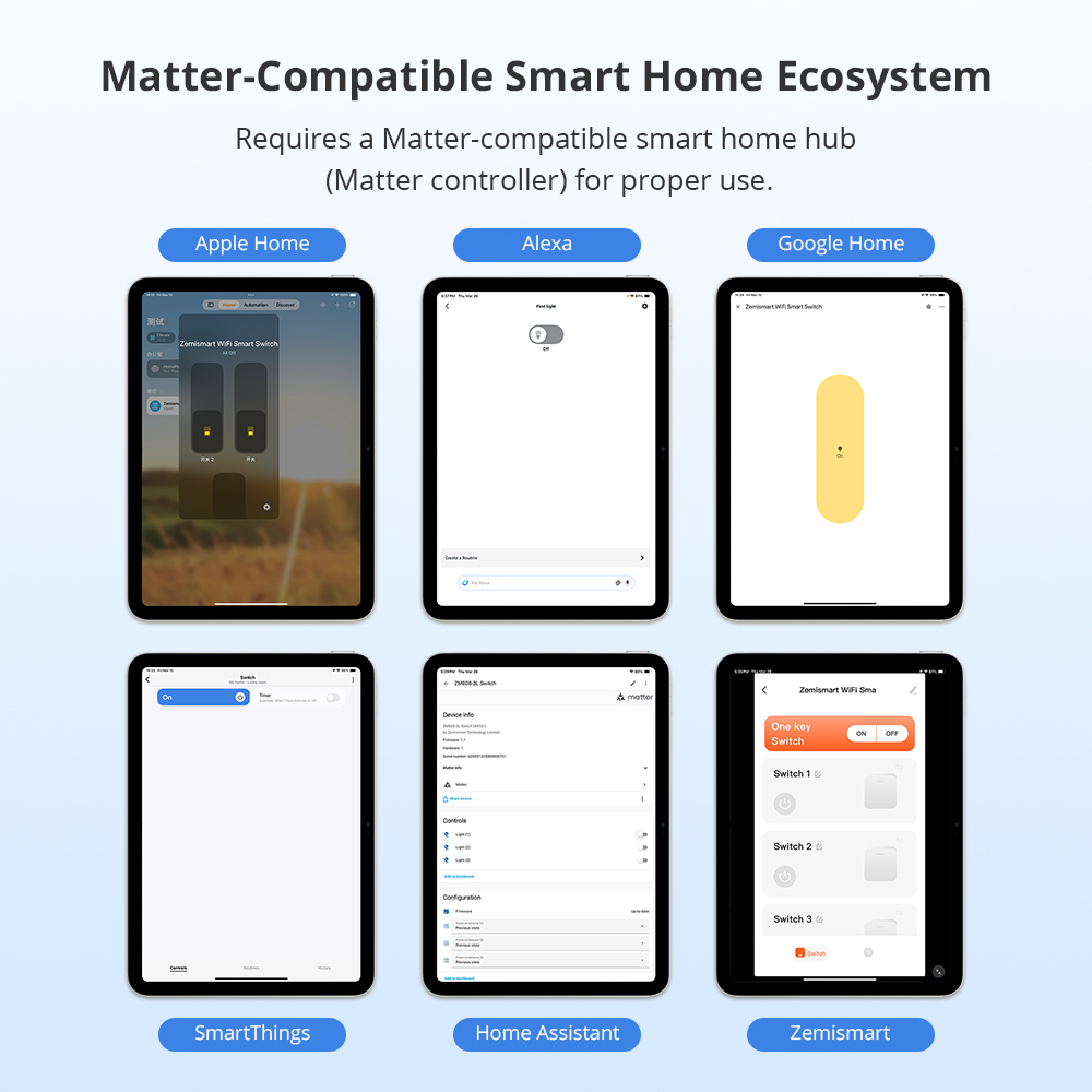 Matter WiFi Neutral Switch,  Aluminum Push Button Smart Switches Grey 1/2/3/4 Gangs, Work with HomeKit Google Home SmartThings | Zemismart