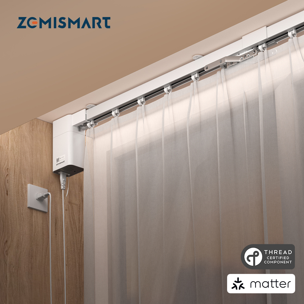Matter Thread Slide Curtain Motor Kit, Splicing Track with RF Remote Siri Voice Control Works with HomeKit Google Home SmartThings | Zemismart MT03