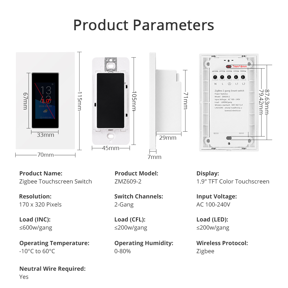 Zigbee touch sceen switch