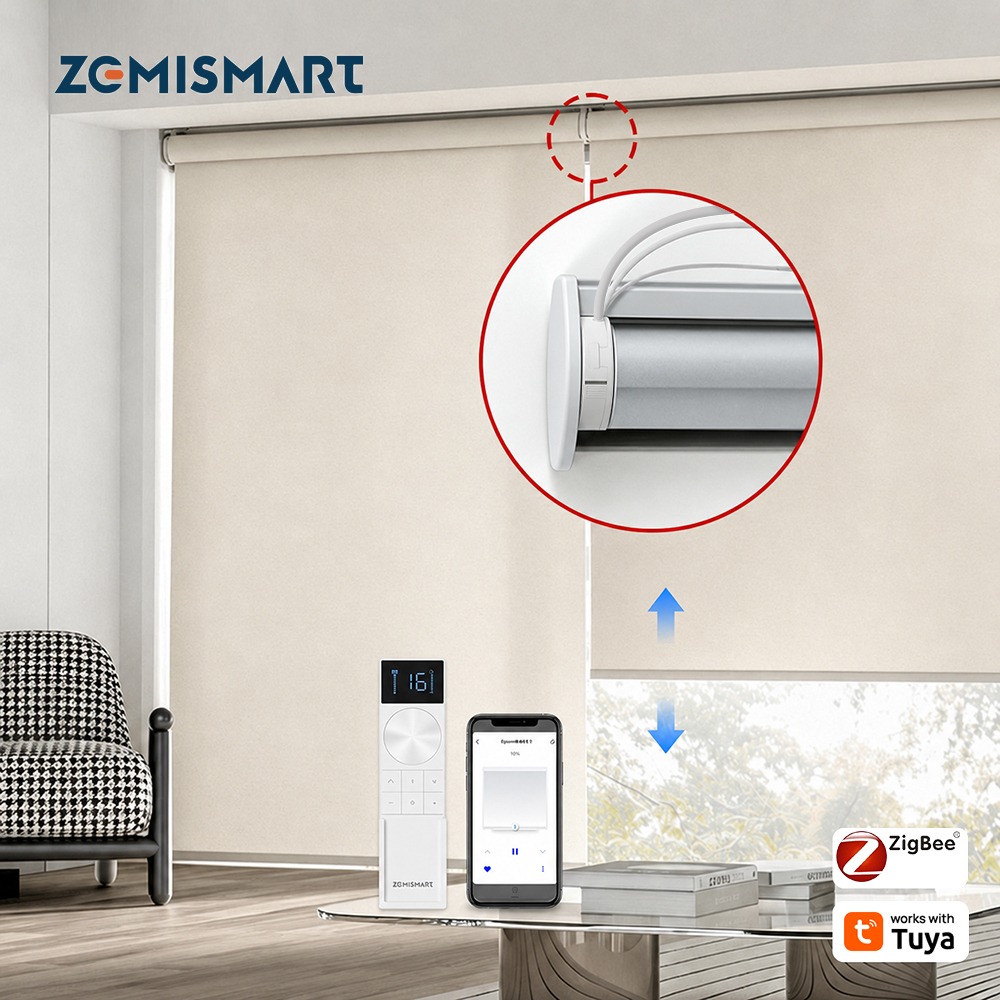 Zigbee Motorized Roller Shade Kit, Ready-made Blind with Percentage Timing Control Works with HomeKit SmartThings via M6 Hub | Zemismart