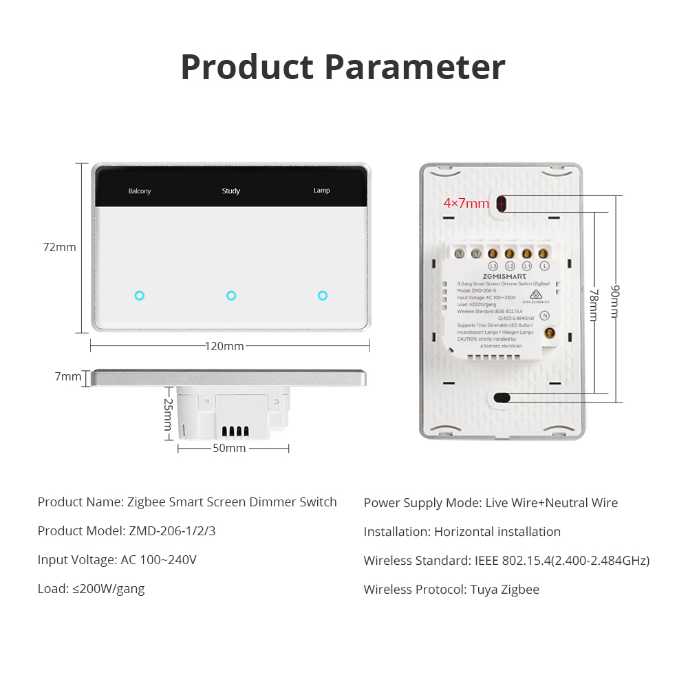 Zigbee smart screen dimmer switch