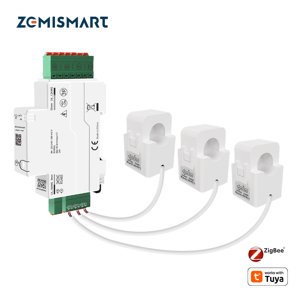 Zemismart Tuya Zigbee 3 Phase Smart Energy Meter Max 120A with 3