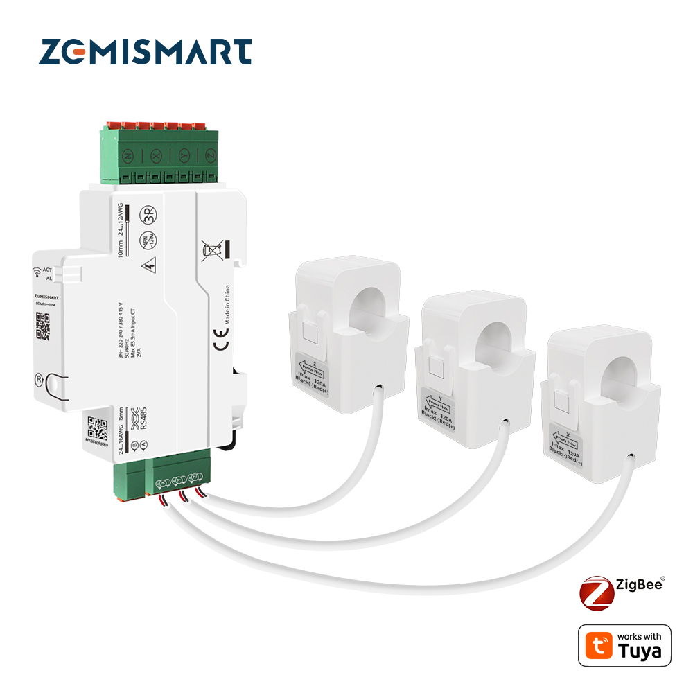 Zigbee 3 Phase Smart Energy Meter, Max 120A CT Clamp Power Monitor with Alarm Function 110V-240V | Zemismart SDM01-TZ0-12-ZM