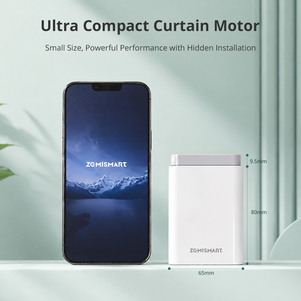 Matter Thread Battery Curtain Motorized Track Kit, 6400mAh No-Wiring Splicing Track with Remote, Apple Home Alexa Google SmartThings | Zemismart MT03B