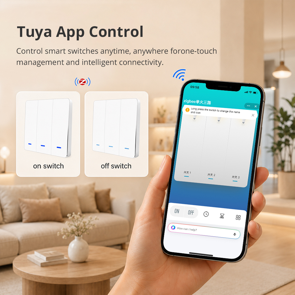 Zigbee Neutral Optional Light Switch, Push Button 1/2/3 Gang Relay with Smart Life Alexa Google Home Voice Control | Zemismart ZL2-LLN1E