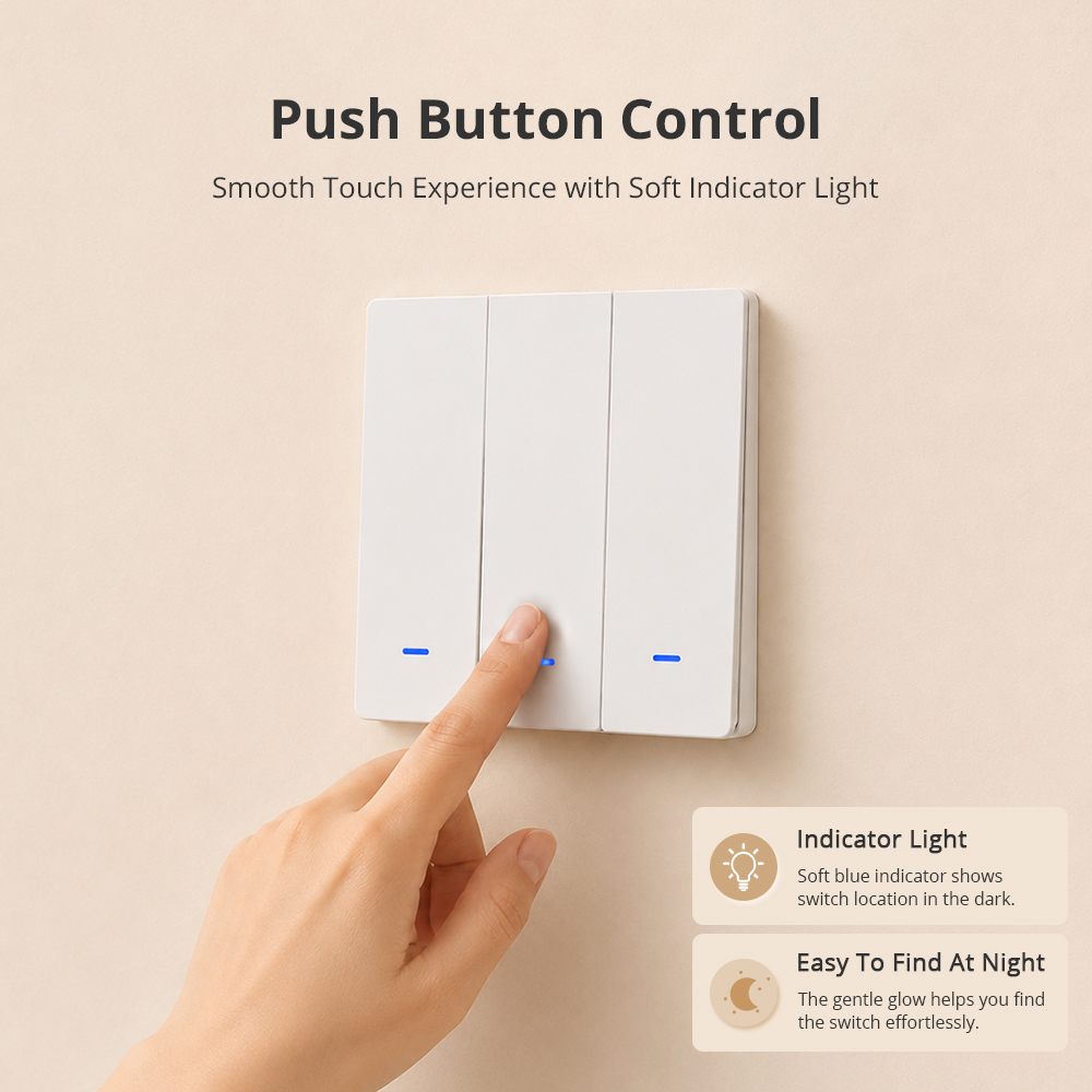 Zigbee Neutral Optional Light Switch, Push Button 1/2/3 Gang Relay with Smart Life Alexa Google Home Voice Control | Zemismart ZL2-LLN1E