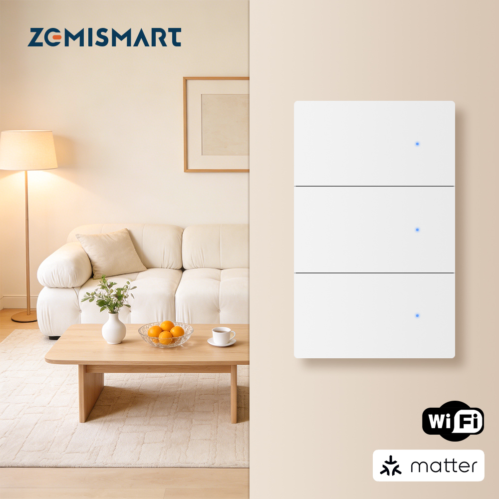 Matter WiFi Neutral Switch, Aluminum Push Button Smart Switches White 1/2/3/4 Gangs, Work with HomeKit Google Home SmartThings | Zemismart