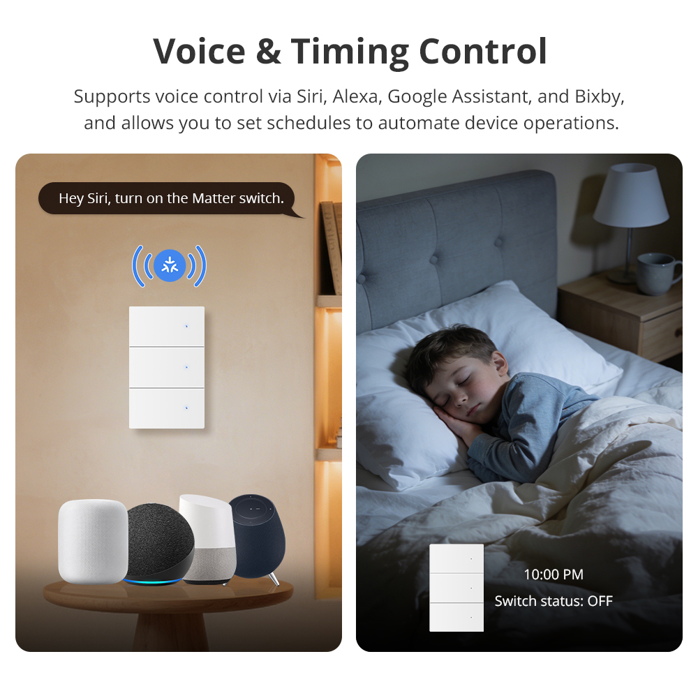 Matter WiFi Neutral Switch, Aluminum Push Button Smart Switches White 1/2/3/4 Gangs, Work with HomeKit Google Home SmartThings | Zemismart