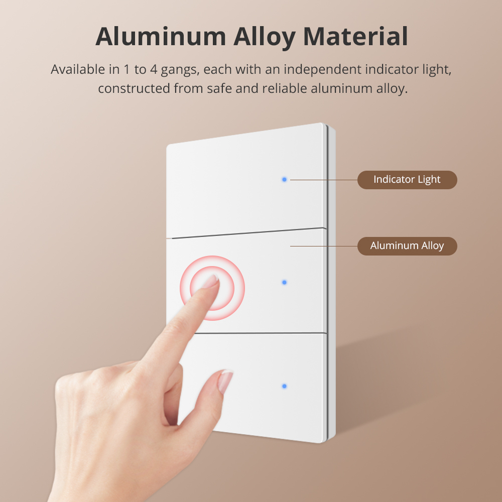 Matter WiFi Neutral Switch, Aluminum Push Button Smart Switches White 1/2/3/4 Gangs, Work with HomeKit Google Home SmartThings | Zemismart